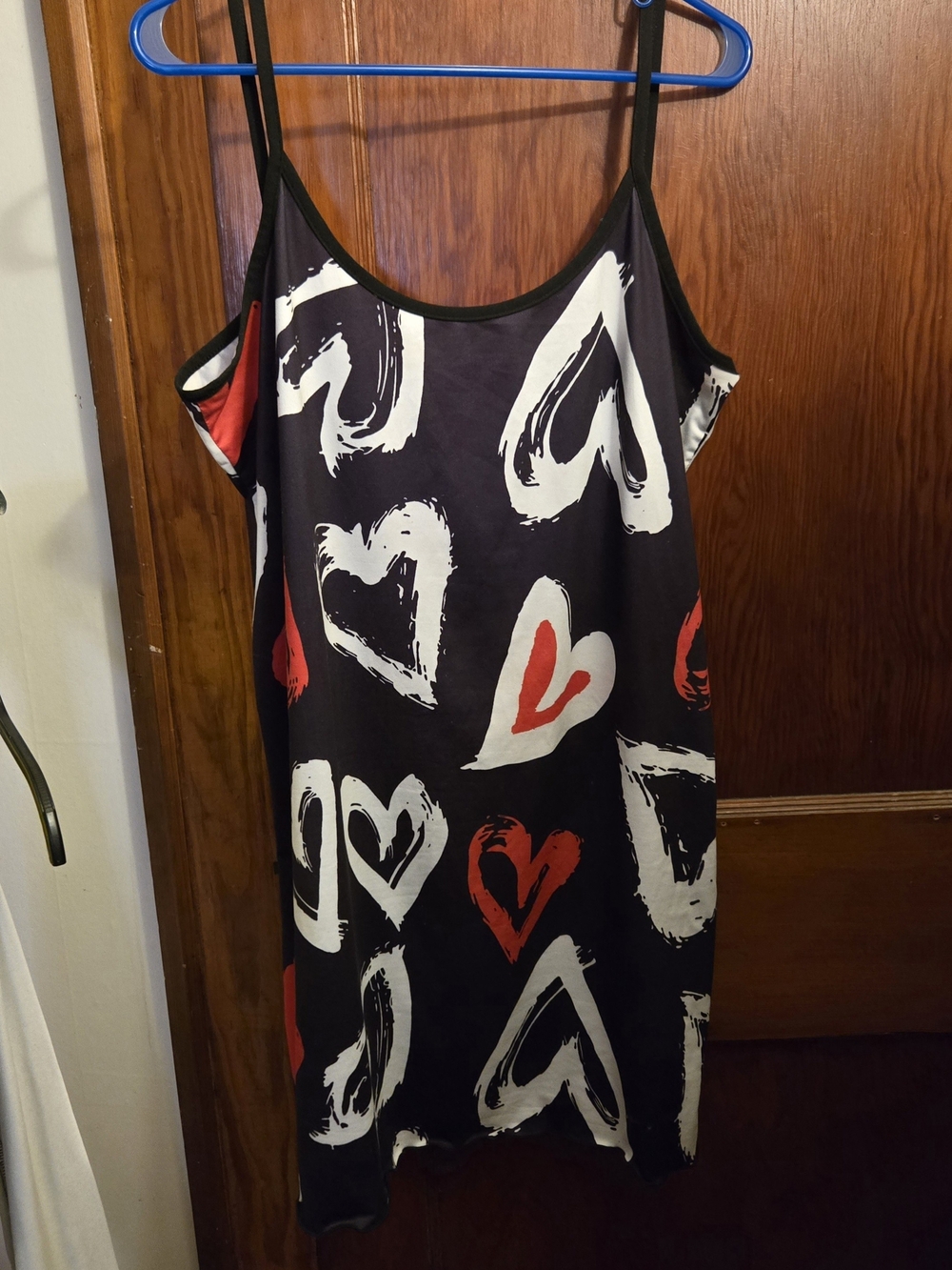 Black & Red Heart-Print Slip Dress